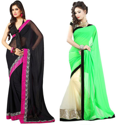 

Stylezone Self Design Fashion Chiffon Saree(Pack of 2, Black, Green)