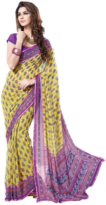 

Cenizas Floral Print Fashion Chiffon Saree(Purple)