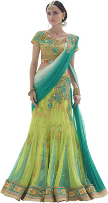 

Jiya Self Design, Embroidered, Embellished Fashion Net Saree(Light Green, White, Beige), Beige;light green;white