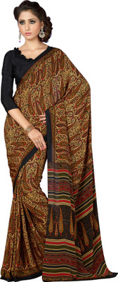 Jiya Self Design, Printed Fashion Crepe Saree(Multicolor, Black), Black;multicolor