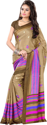 

Kanheyas Printed Fashion Handloom Poly Silk Saree(Beige), Beige purple