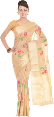 

Kdc Sarees Embroidered Banarasi Handloom Cotton Saree(Gold), Tussar