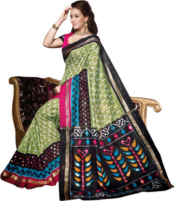 

Ewows Printed Bhagalpuri Silk Saree(Green)