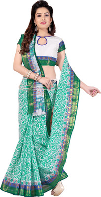 

Aarti Apparels Printed Gadwal Cotton Saree(Light Green)