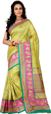 Jiya Self Design, Printed Fashion Art Silk Saree(Light Green, Multicolor)