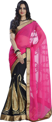 

Ansu Fashion Embroidered Fashion Georgette Saree(Pink, Black), Black;pink