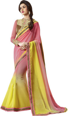 

Parisha Embroidered Fashion Chiffon, Georgette Saree(Pink, Yellow)