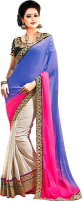 

Indian Wear Online Embroidered Fashion Georgette Saree(Light Blue, Pink)