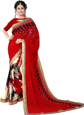 

Khushali Self Design, Embroidered Fashion Georgette Saree(Red, Multicolor), Multicolor;red