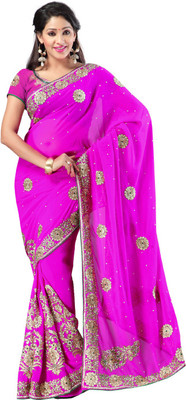 

Desi Butik Embroidered Fashion Art Silk Saree(Pink)