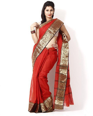 

Purabi Woven Tant Handloom Cotton Saree(Pink)