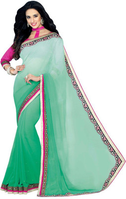 

Desi Butik Embroidered Fashion Georgette Saree(Green), Sea green