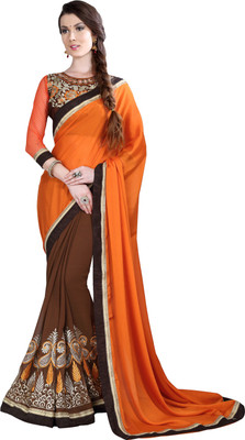 

Parisha Embroidered Daily Wear Georgette, Chiffon Saree(Orange, Brown)