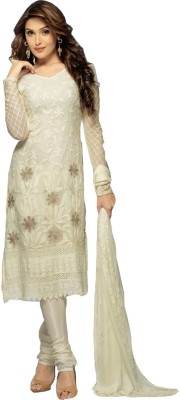 

V And V Shop Chiffon Embroidered Salwar Suit Dupatta Material(Un-stitched), Cream