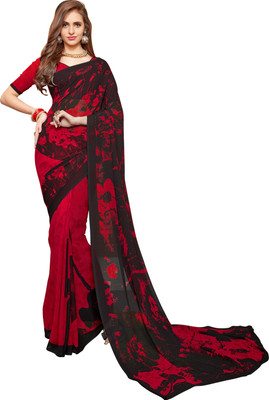 

Jiya Self Design, Printed Fashion Georgette Saree(Red, Black), Black;red