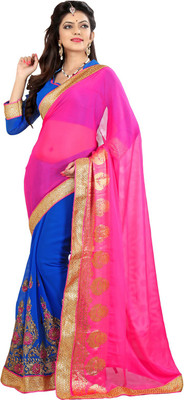 

Lovelylook Embroidered Daily Wear Georgette Saree(Pink, Blue)