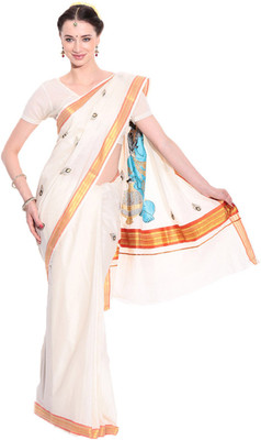 

Darps Self Design Balarampuram Cotton Saree(Multicolor), Cream