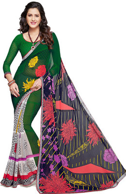 PSHOPEE Printed Fashion Chiffon Saree(Green)