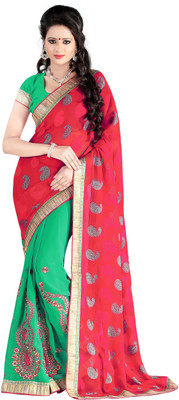 

Khoobee Self Design, Embroidered, Embellished Fashion Georgette Saree(Beige), Light green