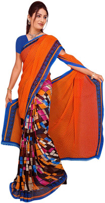 

Vardan Prints Printed Bollywood Georgette Saree(Orange, Blue), Blue;orange