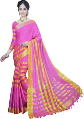 

Neshkaar Striped Bollywood Cotton Saree(Multicolor)