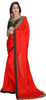 

Khushali Self Design Fashion Satin, Georgette Saree(Red, Black), Black;red