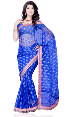 

JTInternational Self Design Fashion Jacquard Saree(Blue)