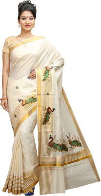

JISB Embroidered Coimbatore Cotton Saree(Beige), Cream