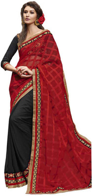 

Desi Butik Self Design Fashion Jacquard, Georgette Saree(Red, Black), Black;red