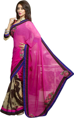 

Parisha Printed Daily Wear Georgette Saree(Pink, Brown)