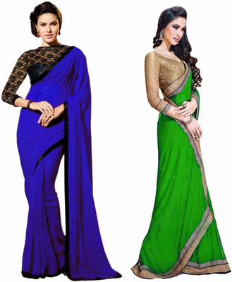 

Stylezone Self Design Fashion Chiffon Saree(Pack of 2, Blue, Green)