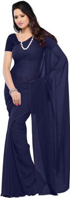 

Surupta Solid Daily Wear Chiffon Saree(Blue), Darkest blue