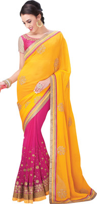 

Brijraj Embroidered Fashion Georgette Saree(Pink, Yellow)