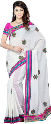 

JTInternational Self Design Fashion Art Silk Saree(White, Pink), Multi color