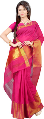 

Mimosa Printed Banarasi Handloom Cotton Saree(Pink), Rani
