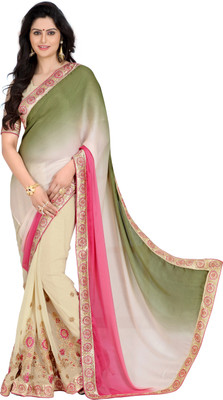 

Khoobee Self Design, Embroidered, Embellished Fashion Georgette, Crepe, Jacquard Saree(Multicolor, Beige), Beige;multicolor