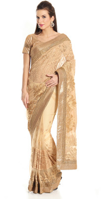 

Soch Self Design Fashion Chiffon Saree(Beige)