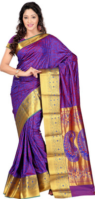 

Varkala Silk Sarees Woven Kanjivaram Saree(Blue, Red), Royal blue