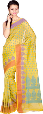 

Chandrakala Self Design Banarasi Cotton Saree(Green, Purple), Mehendi green