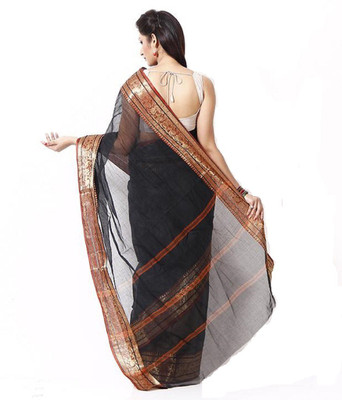 

Purabi Woven Tant Handloom Cotton Saree(Black)