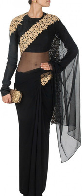 

Fabron Embroidered Bollywood Net Saree(Black), Dark black