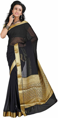 

Roopkala Silks Solid Mysore Chiffon Saree(Black)