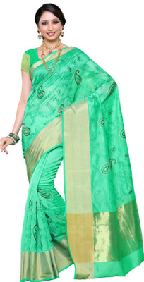 

Mimosa Woven Banarasi Cotton Saree(Light Green, Dark pista