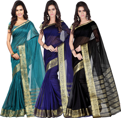

Weavedeal Solid Banarasi Chanderi Saree(Pack of 3, Multicolor)