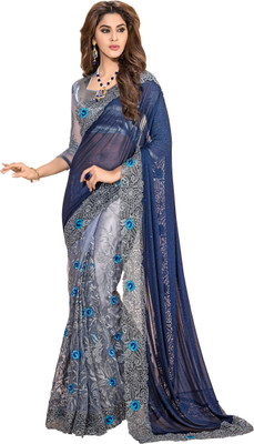 

Khoobee Self Design, Embroidered, Embellished Fashion Net, Georgette Saree(Blue, Grey)