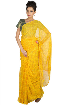 

Jaipur Kurti Printed Bandhej Chiffon Saree(Yellow)