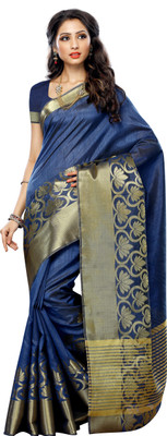 

Mimosa Woven Kanjivaram Tussar Silk Saree(Dark Blue), Light navy