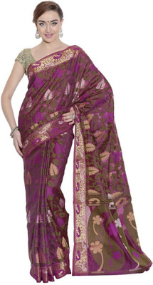 

AVR FASHIONS Floral Print Banarasi Silk Saree(Purple)