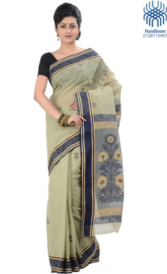 

Tantuja Self Design Tangail Handloom Cotton Saree(Green, Blue), Dark khaki