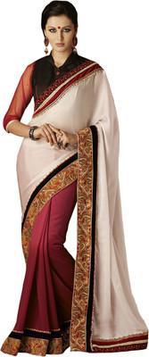 

Desi Butik Self Design Fashion Chiffon Saree(White)